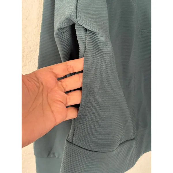 Adrienne Vittadini Sport Pullover Size L Teal Ribbed Quarter Zip Mock Neck - Image 5