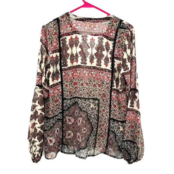 Love Stitch Size Small Blouse Brown Neutrals Paisley Boho Print Sheer‎ Overshirt - Image 2