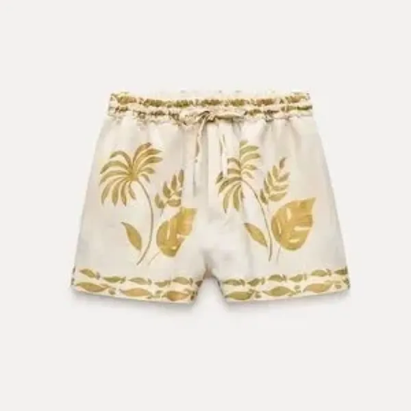 Zara Dawery Print Pleated Shorts High Waist Summer Beach Mini Vacation Boho XS - Image 3
