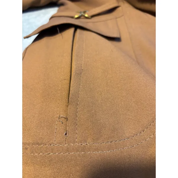 Vintage Camel Brown Double Breasted Faux Fur Collar Trench Coat Jacket Size 8 - Image 3