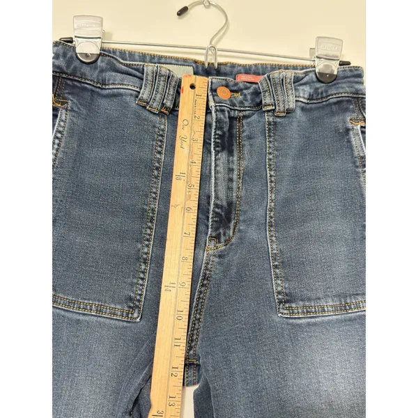 Anthropologie Pilcro The Icon Flare Jeans Women's Size 30 Blue Patch Pockets Y2K - Image 10