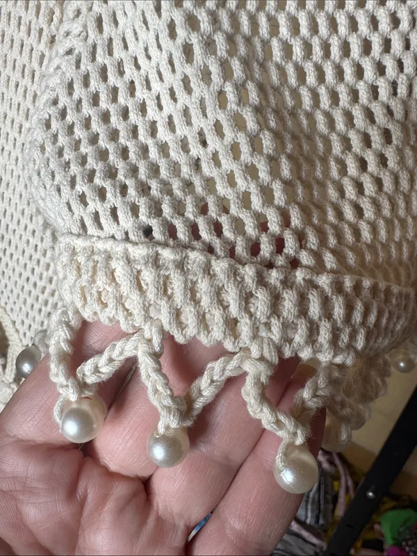 By Anthropologie Pearl Embellished Crochet Shrug Sweater Cream XS/S - Image 9