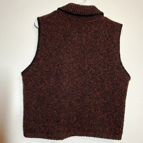 Vintage Alps Sweater Vest Marled Wool Knitted Full Zip Collared Brown M - Image 5