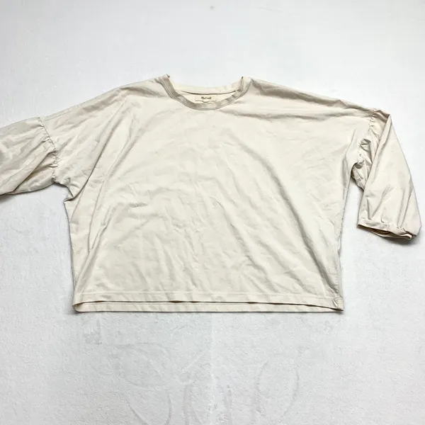 Madewell Puff Sleeve Tee Womens Size M Cream Ivory Cotton Blend Relaxed‎ Top - Image 3