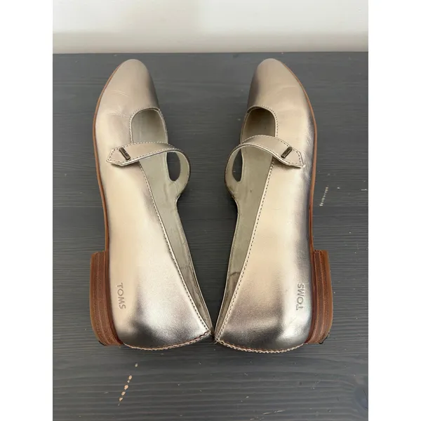 TOMS Mary Jane Bianca 8.5 Gold Metallic Leather Square Toe Ballet Flat Shoes - Image 5