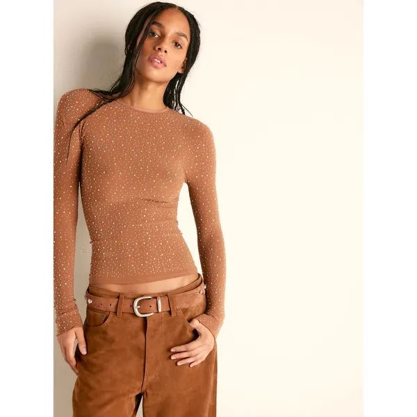 Free People Night Sky Long Sleeve Sparkly Top Argan Oil M/L - Image 3