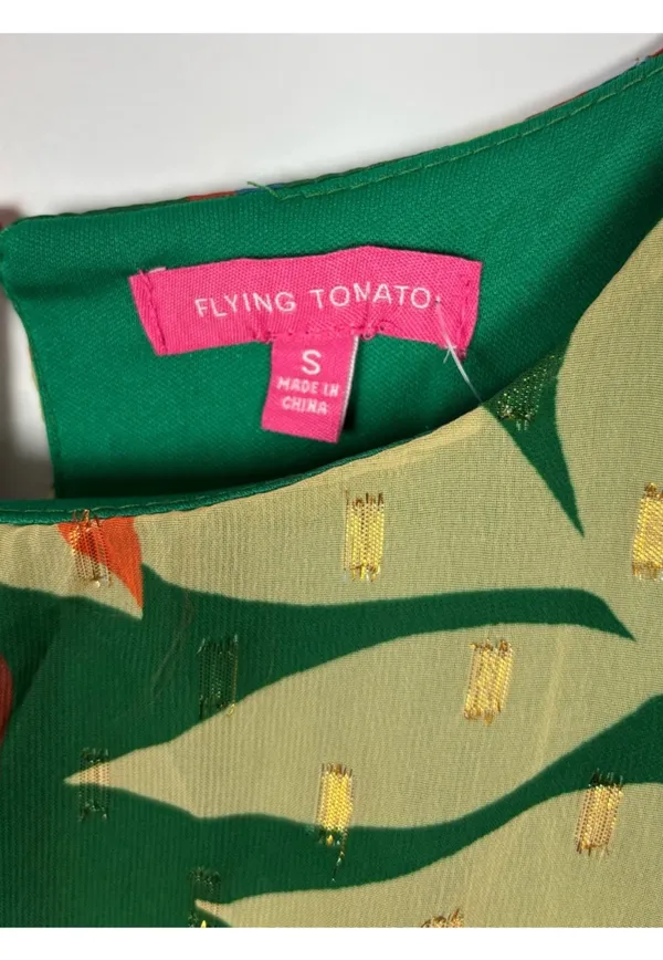 Flying Tomato Green Tropical Floral Boho Chiffon Long Sleeve Mini Dress Small - Image 6