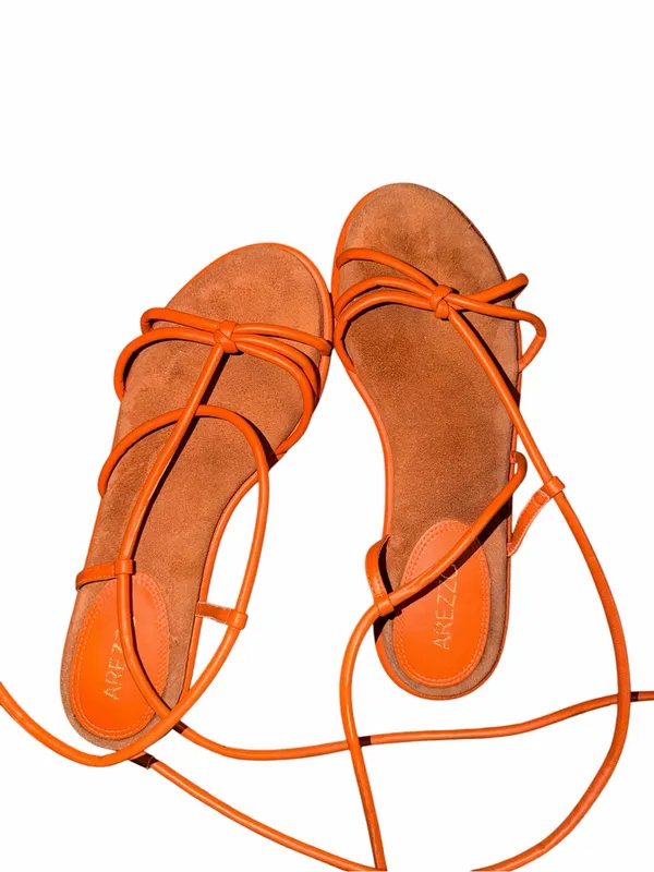 Arezzo Orange Leather Strappy Lace-Up Women's Sandals Size 38 - Image 2