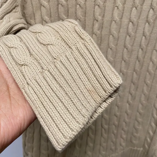 L.L. Bean Tan Cable Knit Sweater Crew Neck Long Sleeve Pullover Size L Fisherman - Image 9