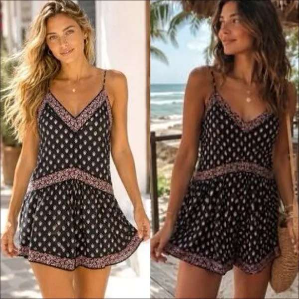 NWT Abercrombie & Fitch V-Neck Sleeveless Mini Skort Dress Black & Pink Small T - Image 11