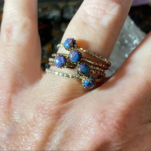 Two-Tone Copper Purple Turquoise Arizona Multi Band Ring Size 9.5 - Image 4