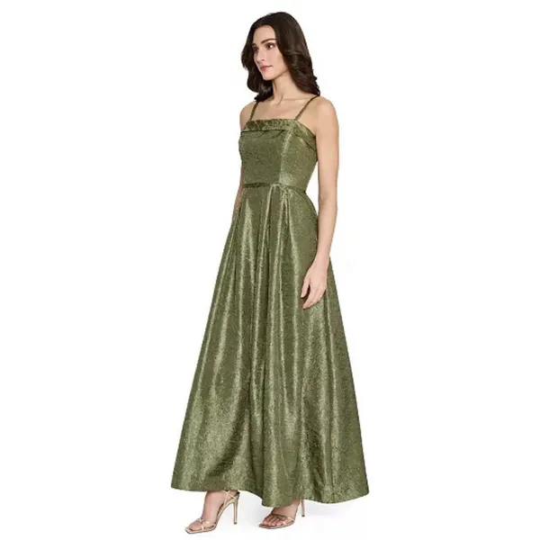 Tahari ASL Women's Sleeveless Ball Gown rich olive hue Size 14 Square‎ Neck - Image 3