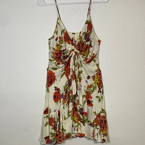 Free People Cream Floral Mini Dress Size M - Image 3