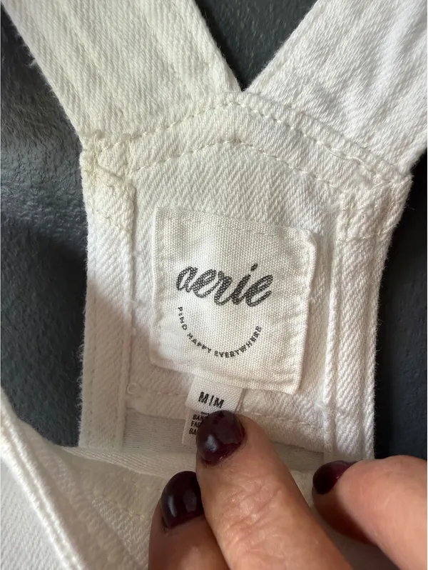 Aerie White Denim Short Overalls - Medium - Image 5