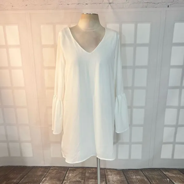 🔥🔥 5/$25 sale 🔥🔥 Lulu’s Far Wanderings Ivory Long Sleeve Shift Dress size small - Image 5