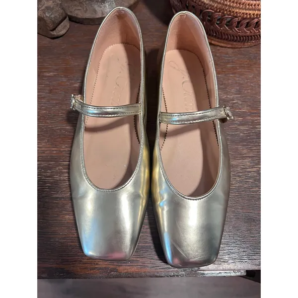 J.Crew Metallic Gold Square Toe Mary Jane Ballet Flats Size 7 - Image 5