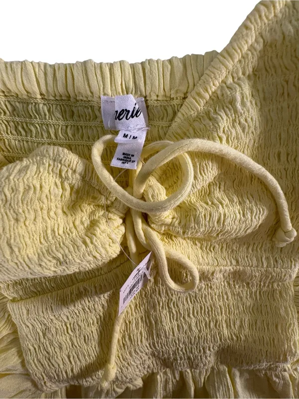 Aerie Smocked Keyhole Romper Womens M NWT Yellow Babydoll Cami Summer - Image 5