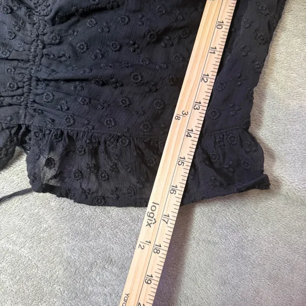 Hollister Milkmaid Black Smocked Crop Top Sheer Sleeve Peplum Size L Fairy - Image 8