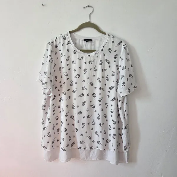 Hilary Radley Chiffon Blouse Top Floral Ditsy White Layered Office Teacher XL - Image 2
