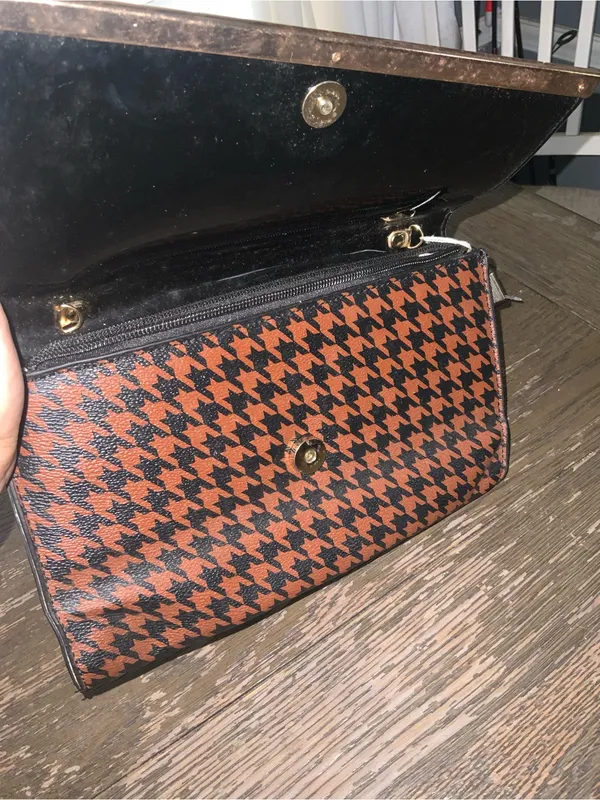 Ruby Collection Houndstooth Foldover Clutch in Brown and Black with Gold Accent - Image 3