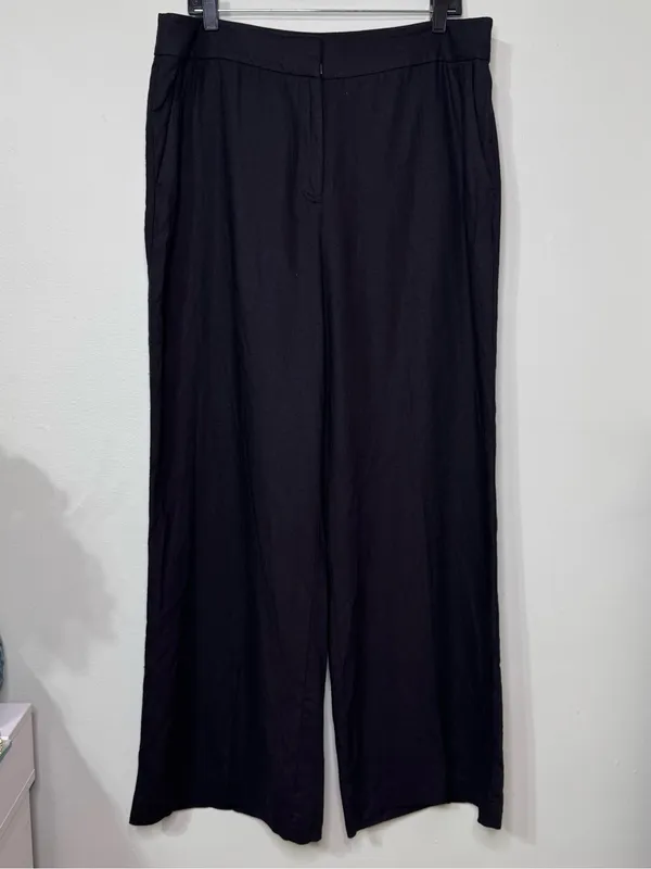 The LOFT Clean Wide Leg Pants in Linen Blend Black Size 14 - Image 2