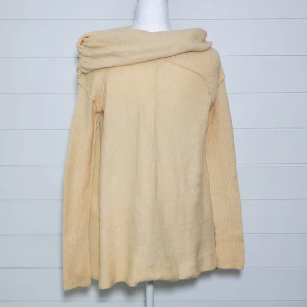 Free People Strawberry Fields Cream Knit Cowl‎ Neck Sweater Size S - Image 3