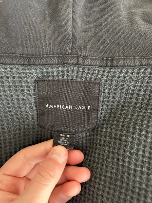American Eagle Waffle Knit Jacket Hooded Shacket Long Sleeve Button-Up M - Image 3
