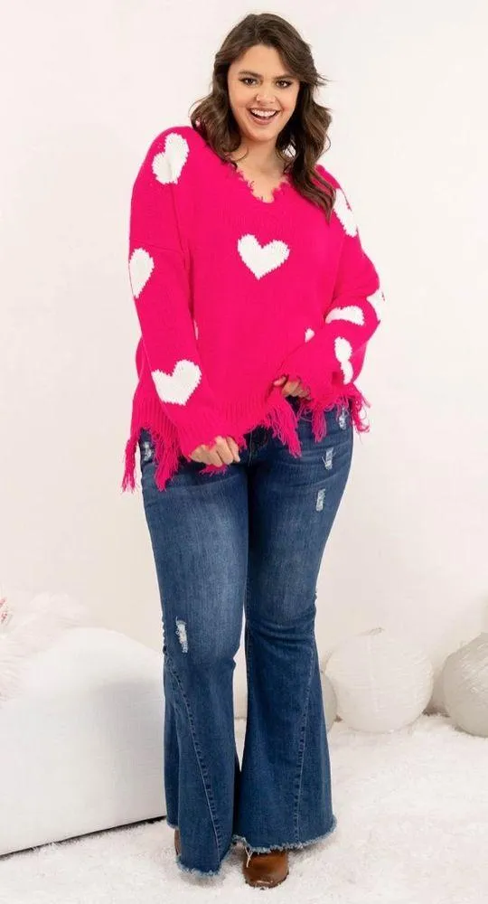 Chic Soul Looking For A Lover Valentines Heart Neon Fuchsia Sweater - size XL/1X - Image 13