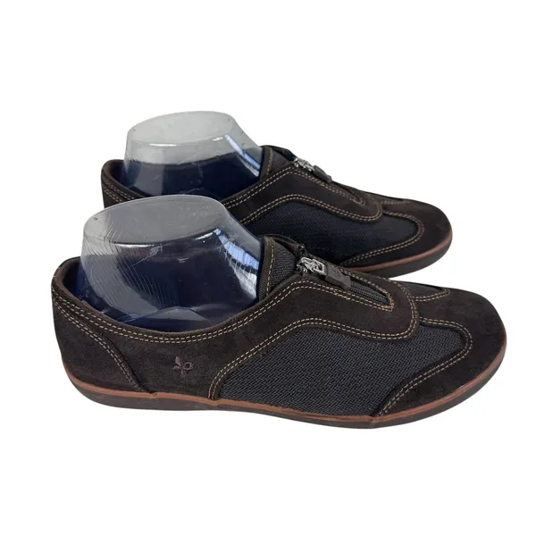 Grasshoppers Brown Suede & Mesh Slip On Zip Up‎ Comfort Flat Shoes Women's 8W - Image 2