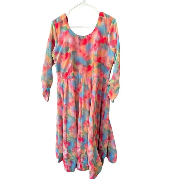 Boutique size L chiffon bright water colors fit n flare dress. - Image 4