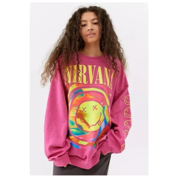Urban Outfitters X Nirvana Oversized Sweatshirt‎ Spiral Smile Face Pink Crewneck - Image 3