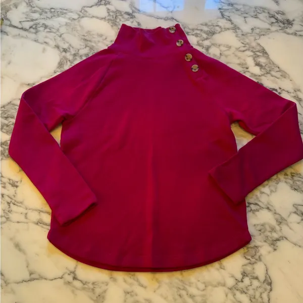 NWOT Jcrew wide button collar sweatshirt rasberry pink Sz XS marks inside collar - Image 2