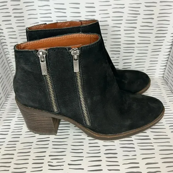 Lucky Brand LK-ROQUEE Black Suede Double Zip Ankle Booties Sz 9M/39 Boho Grunge - Image 4
