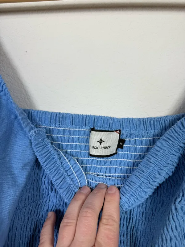 Tuckernuck Annie Linen Smocked Square Neck Puff Sleeve Woven Dress Blue M - Image 8