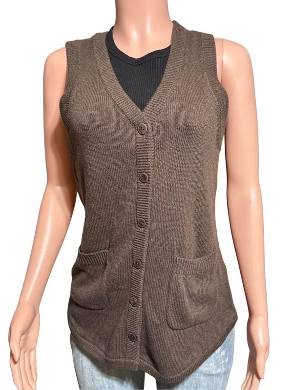 Women's moca sleeveless button up Shirt tail vest M - Image 2