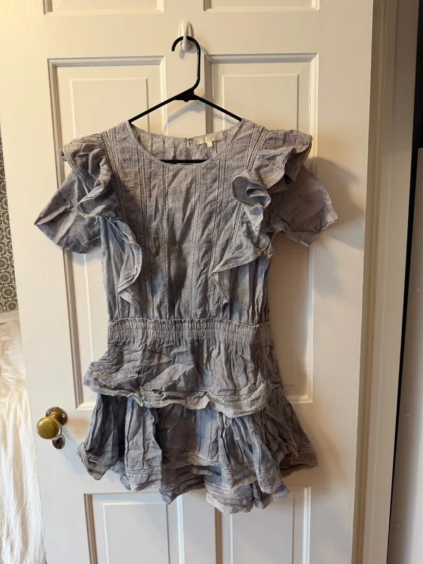 LoveShackFancy Blue Ruffle Mini Dress - Image 3