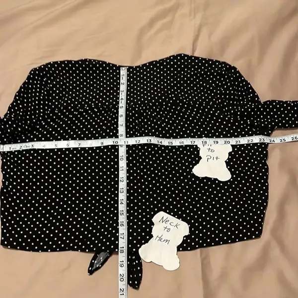 Wild fable szXXL LS blk white polka dots cropped button tie front blouse GUC - Image 8
