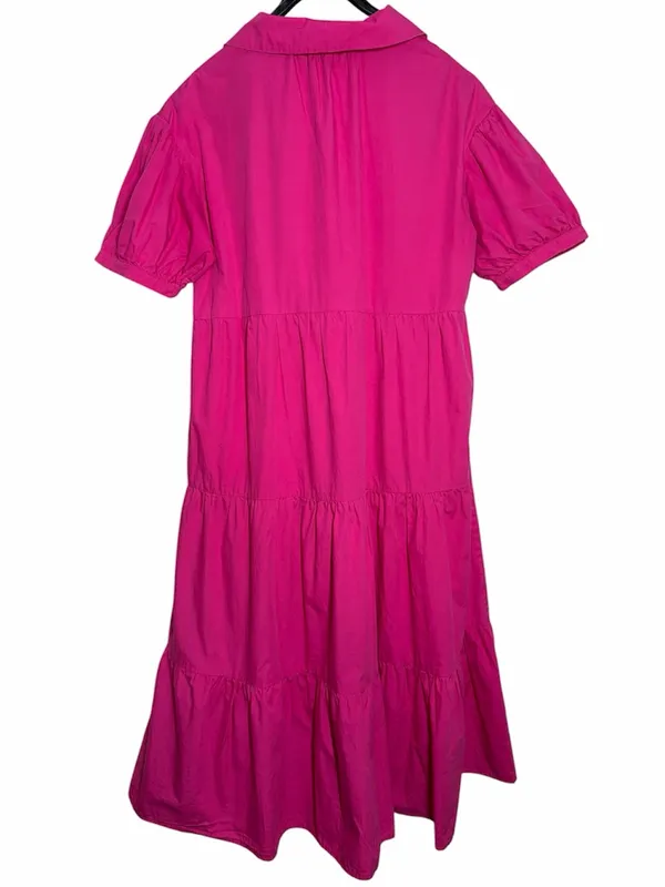 English Factory Hot Pink Puff Sleeve Collared Midi Dress Medium - Image 4