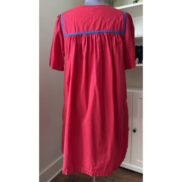 Vtg Go Softly Patio Dress XL Red Embroidered Muumuu Hippie Chic Boho Oriental - Image 3