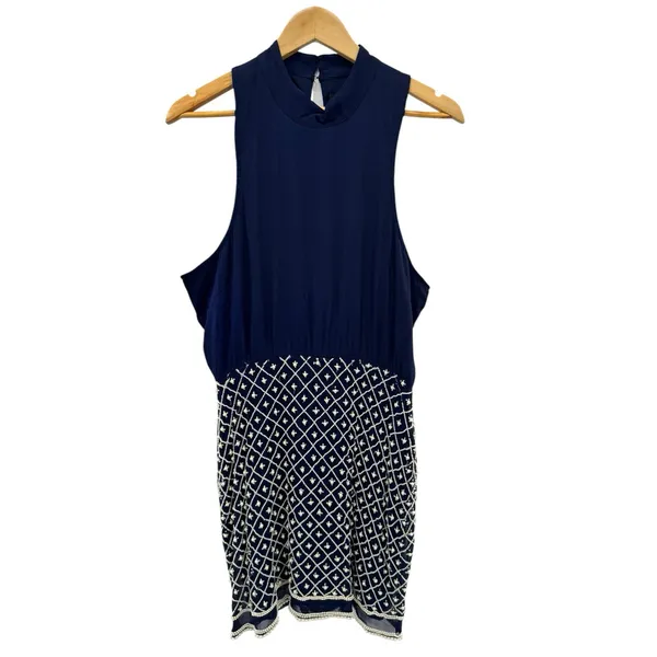 NBD Revolve Best Mistake Dress Size‎ Medium Navy Blue Beaded Mini Sleeveless - Image 3
