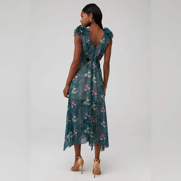 Elliatt kristen green floral‎ ruffle detail maxi cut out dress Small - Image 3