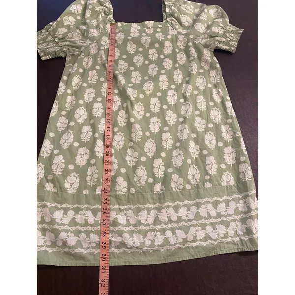 Crown &‎ Ivy Green Ivory Floral Cotton Dress Square Neck Puff Sleeve Med Resort - Image 6