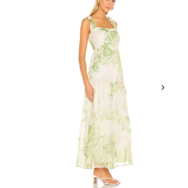 Line + Dot Green Tropical Maxi Dress MEDIUM Tiered Ruffle Cottage Vacation $115 - Image 2
