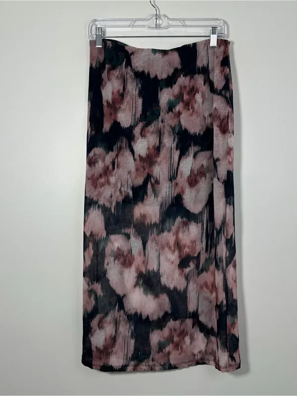 Abercrombie Floral Ruched Midi Skirt Women’s Medium Pink Black Bodycon - Image 4