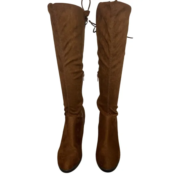 Wild Diva Over The Knee Boots Brown Block Heel Size 9 Women Suede Lace Back - Image 6
