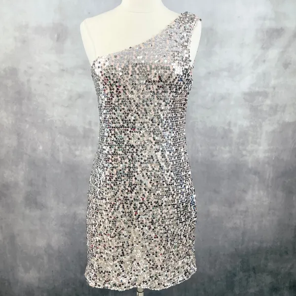 Womens Sequin Dress Large Asymmetrical Cocktail Party Formal Y2K Night Out NYE - Image 2