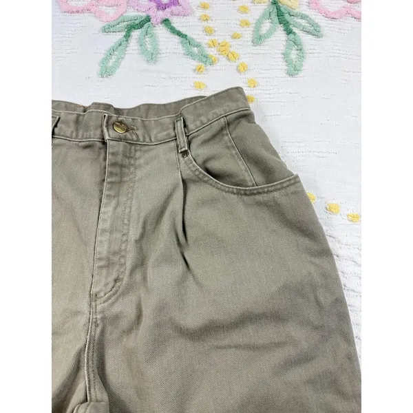 LL Bean Vintage Womens Size 14 High Waist Pleated Tapered Leg Jeans Khaki‎ - Image 8