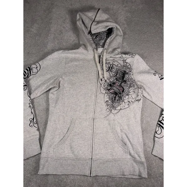 harley davidson zip up hoodie womens heart daggar L Script Split Zip Hood - Image 3