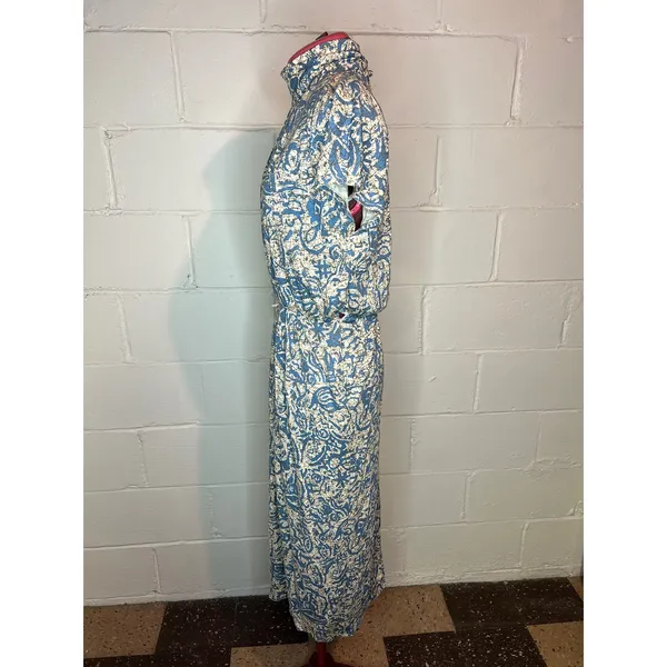 dress knit high neck blue cream 1980s pockets - Image 5