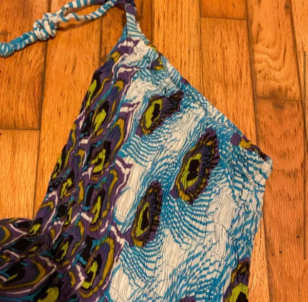 Fab Vibrant Peacock Sleeveless | Strapless Asymmetrical Maxi Dress - Image 3